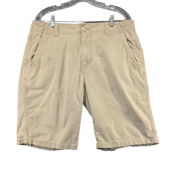 Plugg Mens Chino Shorts Tan Size 34 Cotton Slash Pockets Belt Loops - Picture 1 of 16